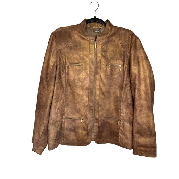 Chicos Womens Full-Zip Mock Neck Blazer Jacket SZ 3 Long Sleeve Pockets Brn - Picture 1 of 9